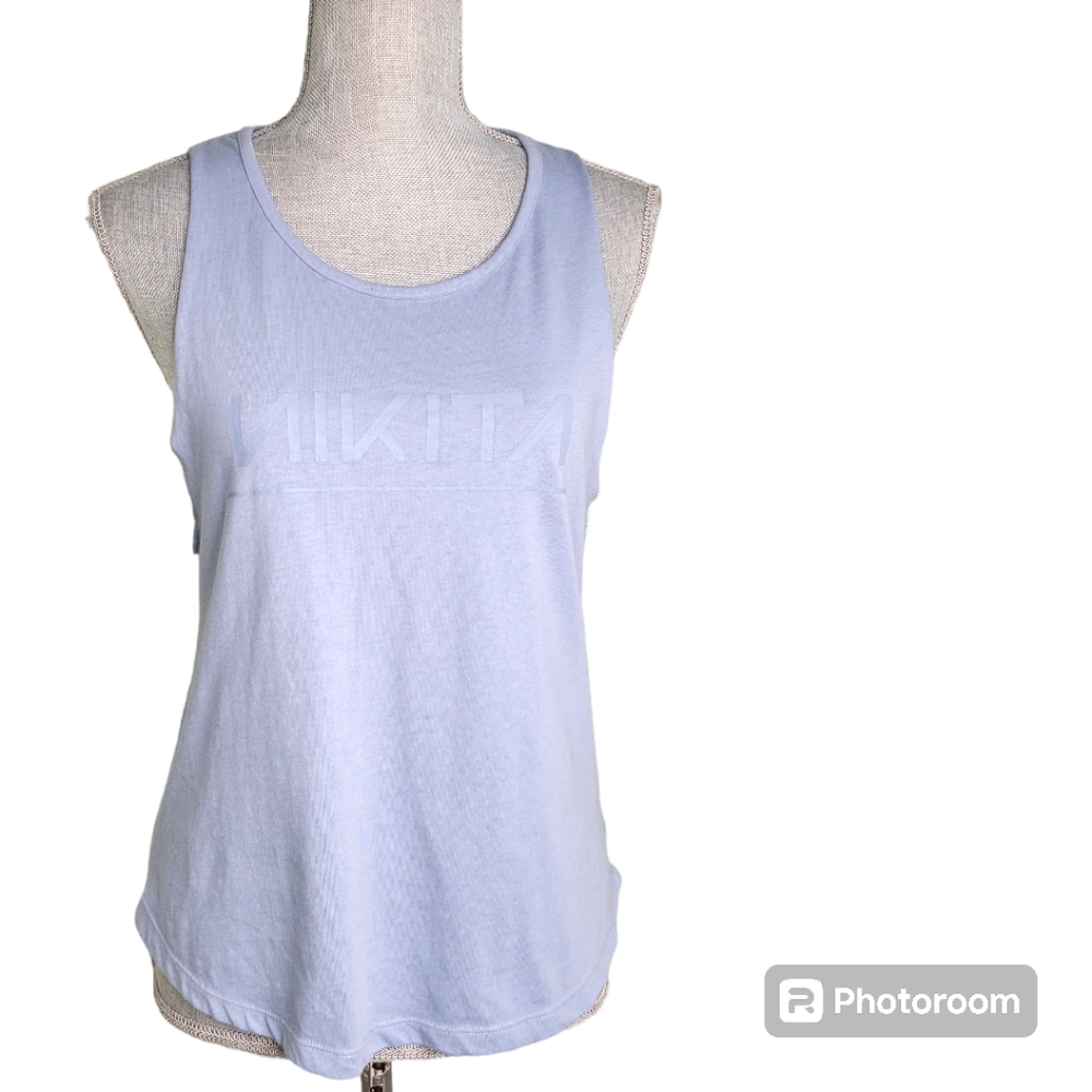 Nikita Women's Open Back Sky Blue Cotton Blend Tank Top Athleisure Small